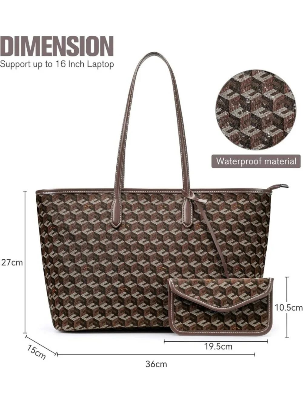 Stylish 3D Cube Tote Bag - Monogram Print Leather Weekender Shopper Handbag